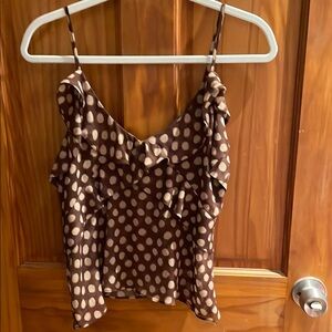 Zara Brown Polka Dot Ruffle Top